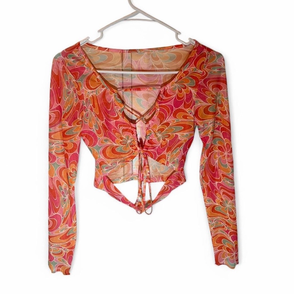 Vibrant Multicolor Women's Cut Out Mesh Crop Top